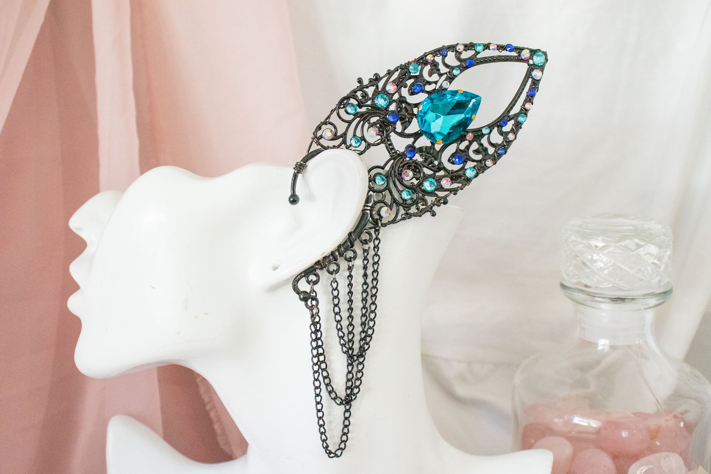 Black + Sky Blue High Fae Elf Ear Cuffs