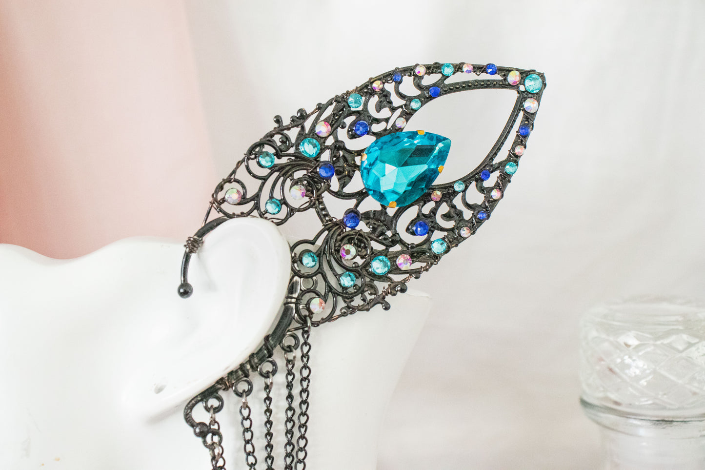 Black + Sky Blue High Fae Elf Ear Cuffs