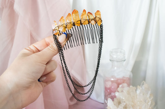 Black + Orange Crystal Hair Comb