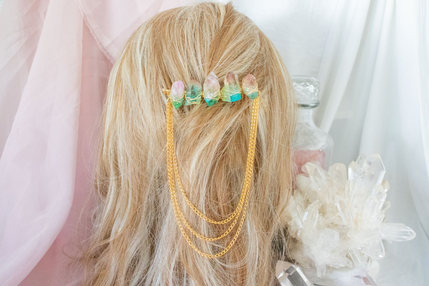 Gold + Rainbow Crystal Hair Comb