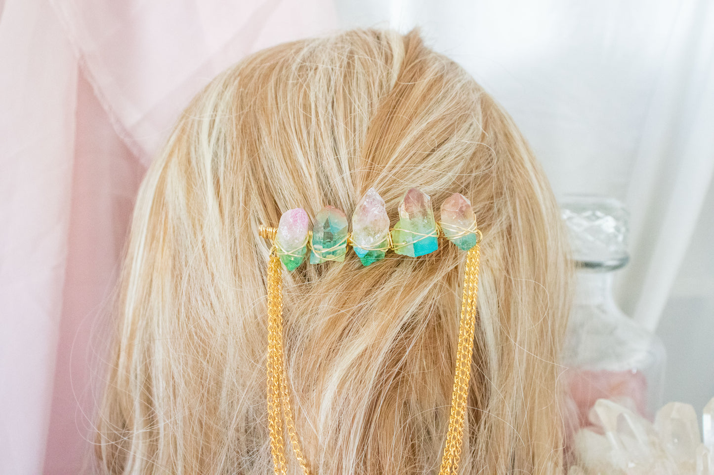 Gold + Rainbow Crystal Hair Comb