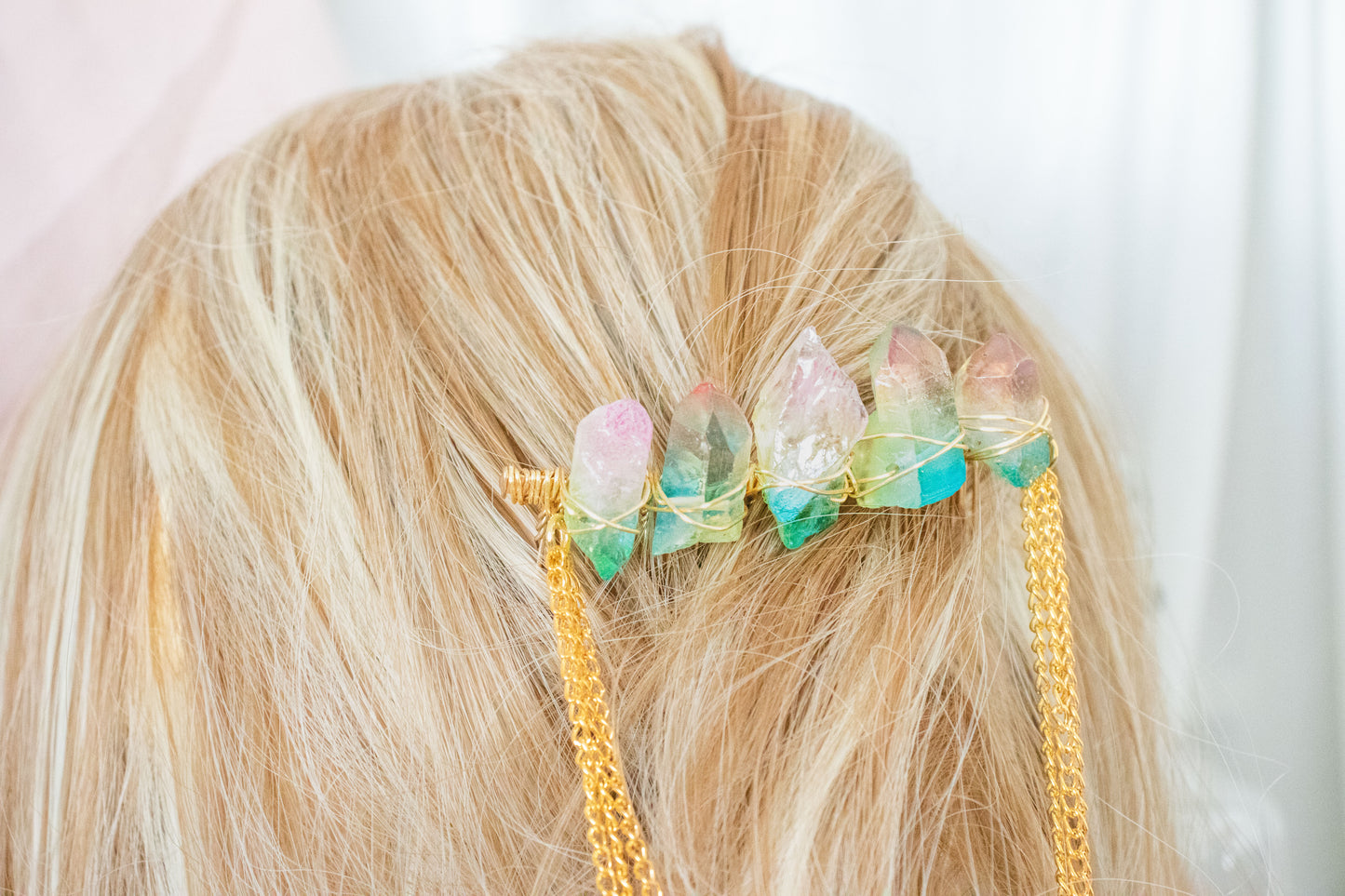 Gold + Rainbow Crystal Hair Comb