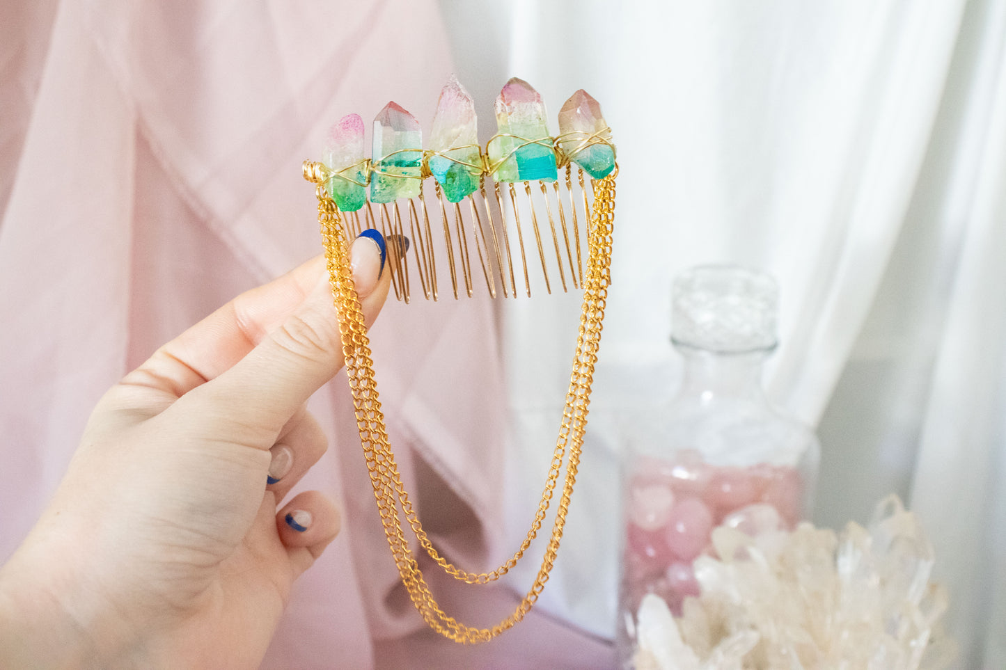 Gold + Rainbow Crystal Hair Comb