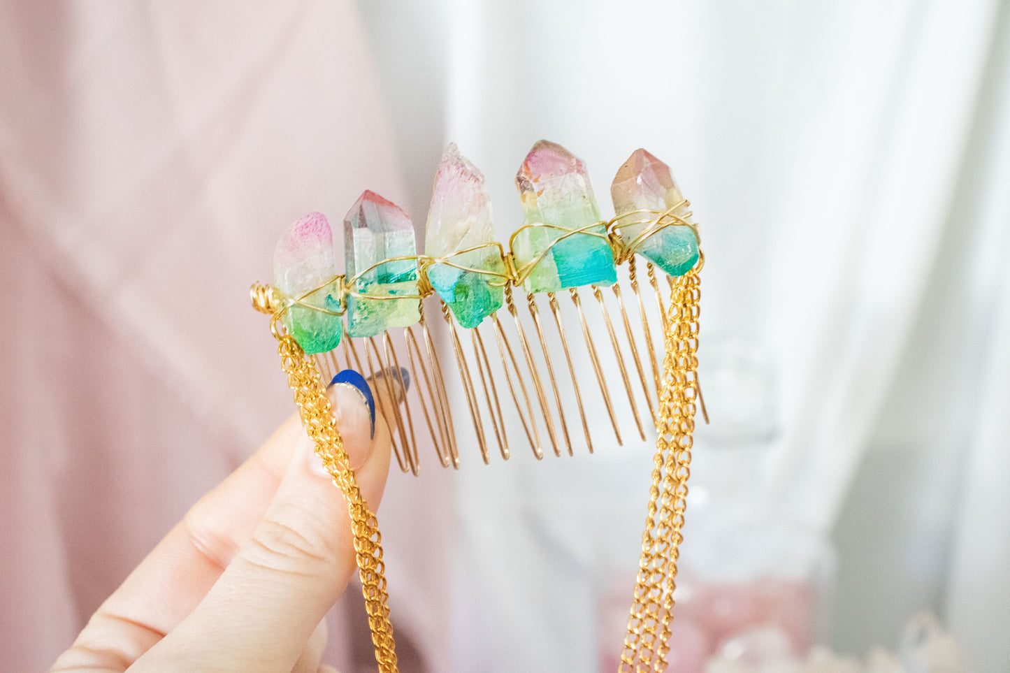 Gold + Rainbow Crystal Hair Comb