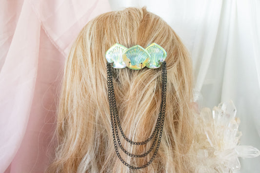 Black + Green Mermaid Scale Hair Comb