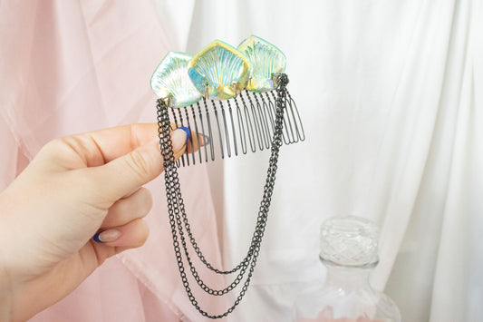 Black + Green Mermaid Scale Hair Comb