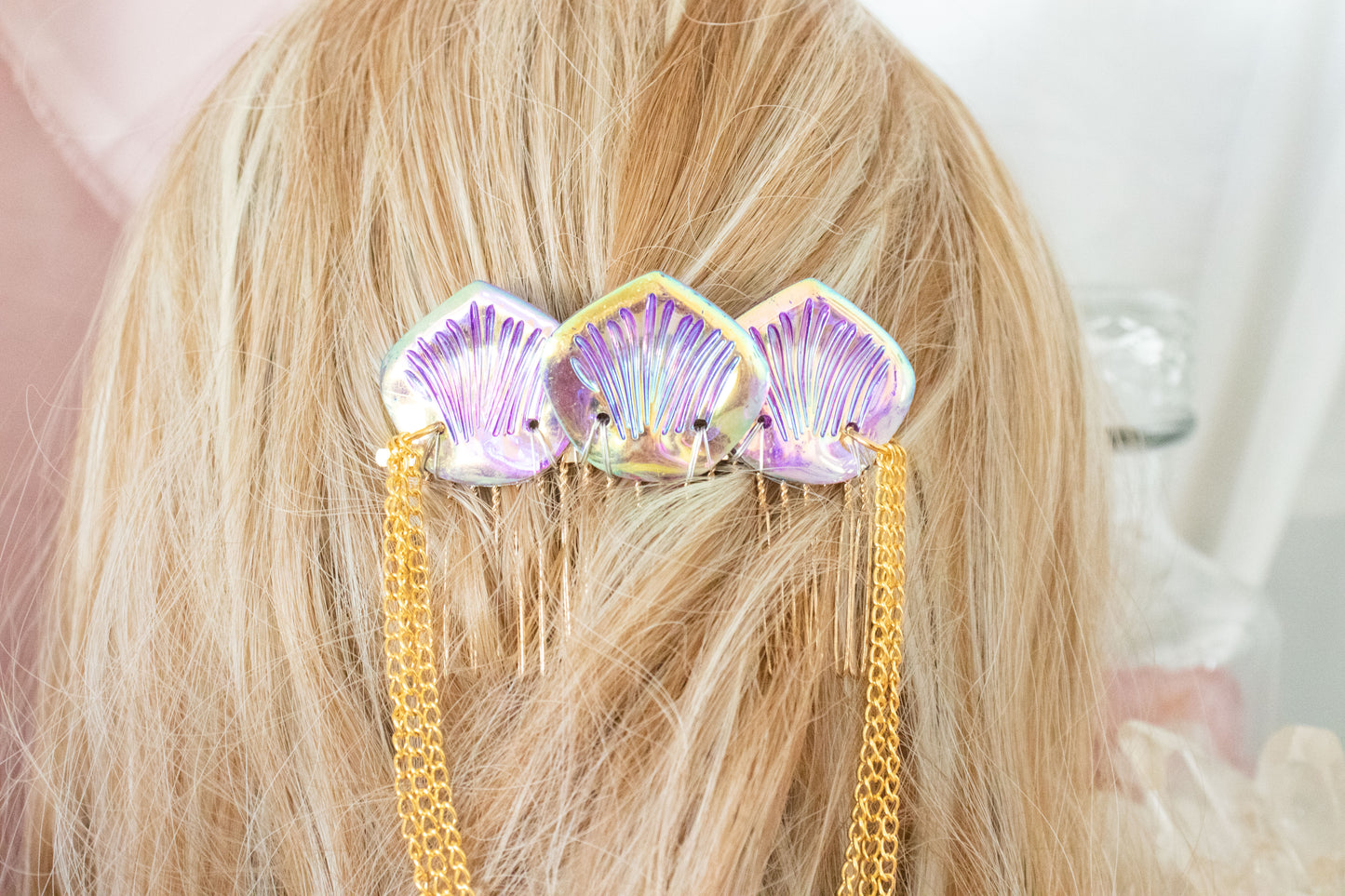 Gold + Plum Mermaid Scale Hair Comb