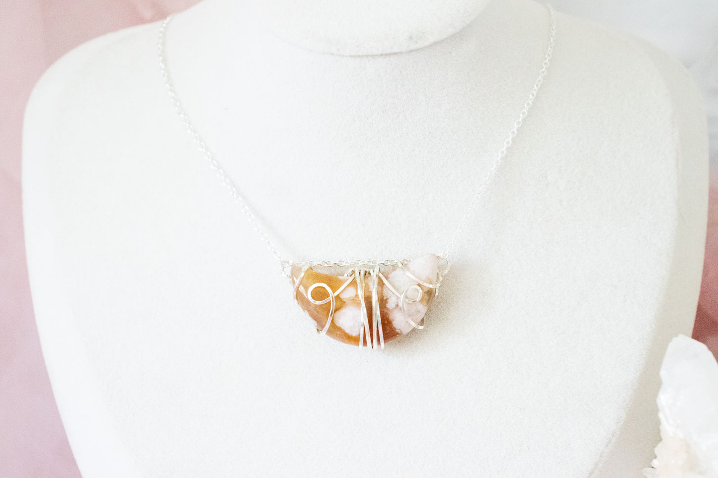 Flower Agate Moon Pendant