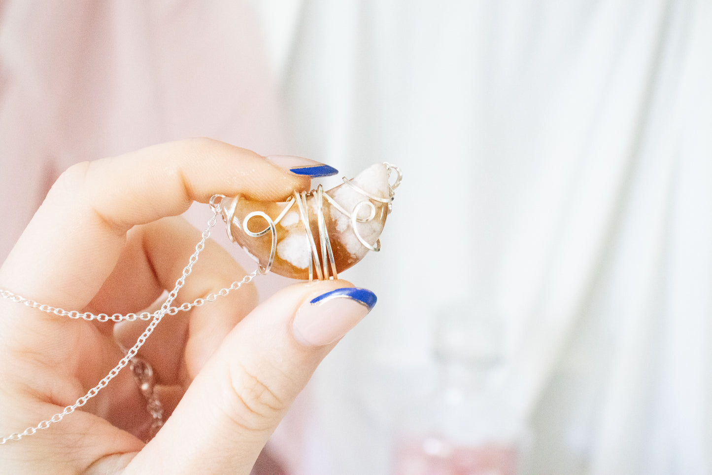 Flower Agate Moon Pendant