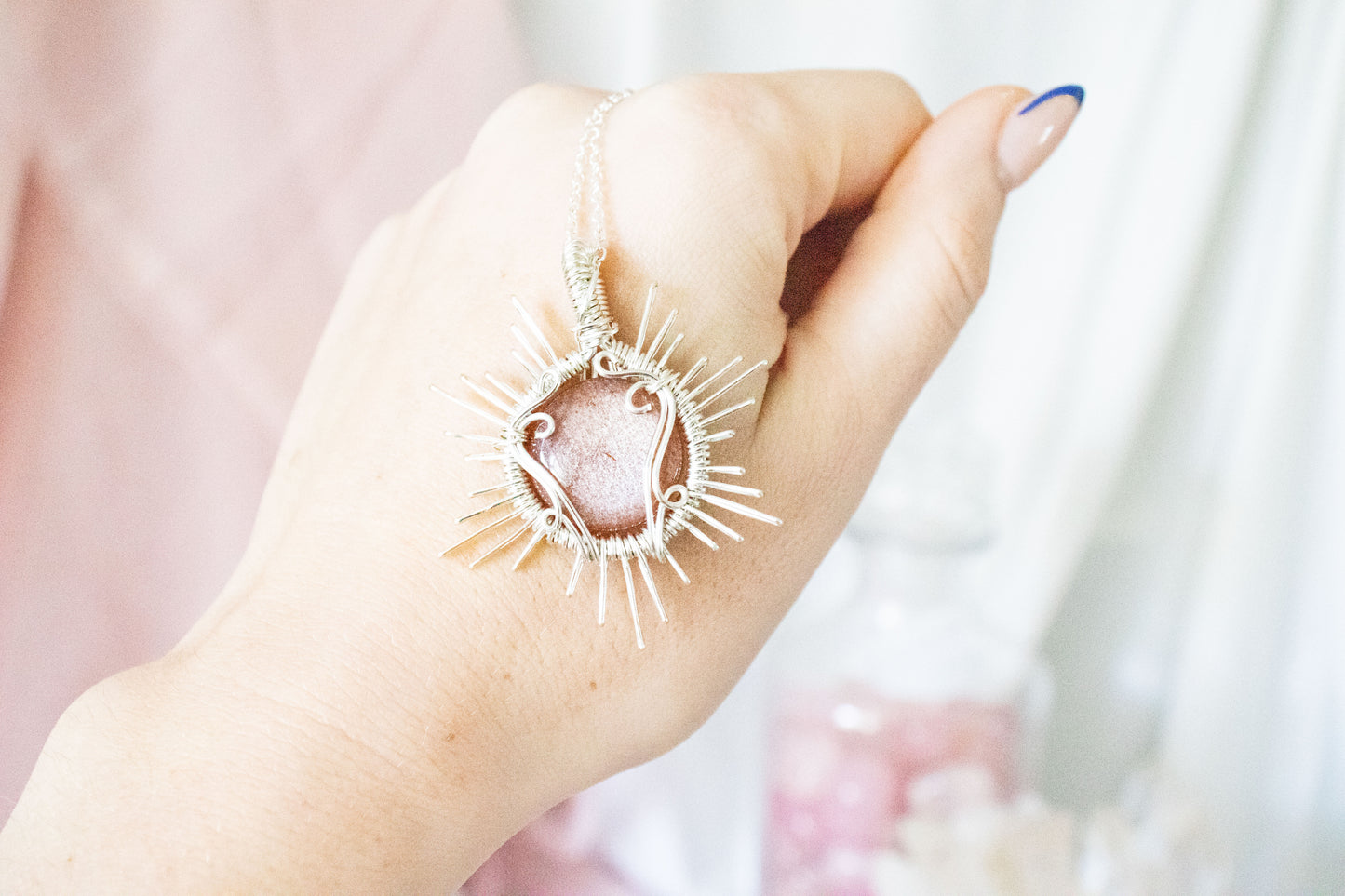 Helia Peach Moonstone Sun Pendant