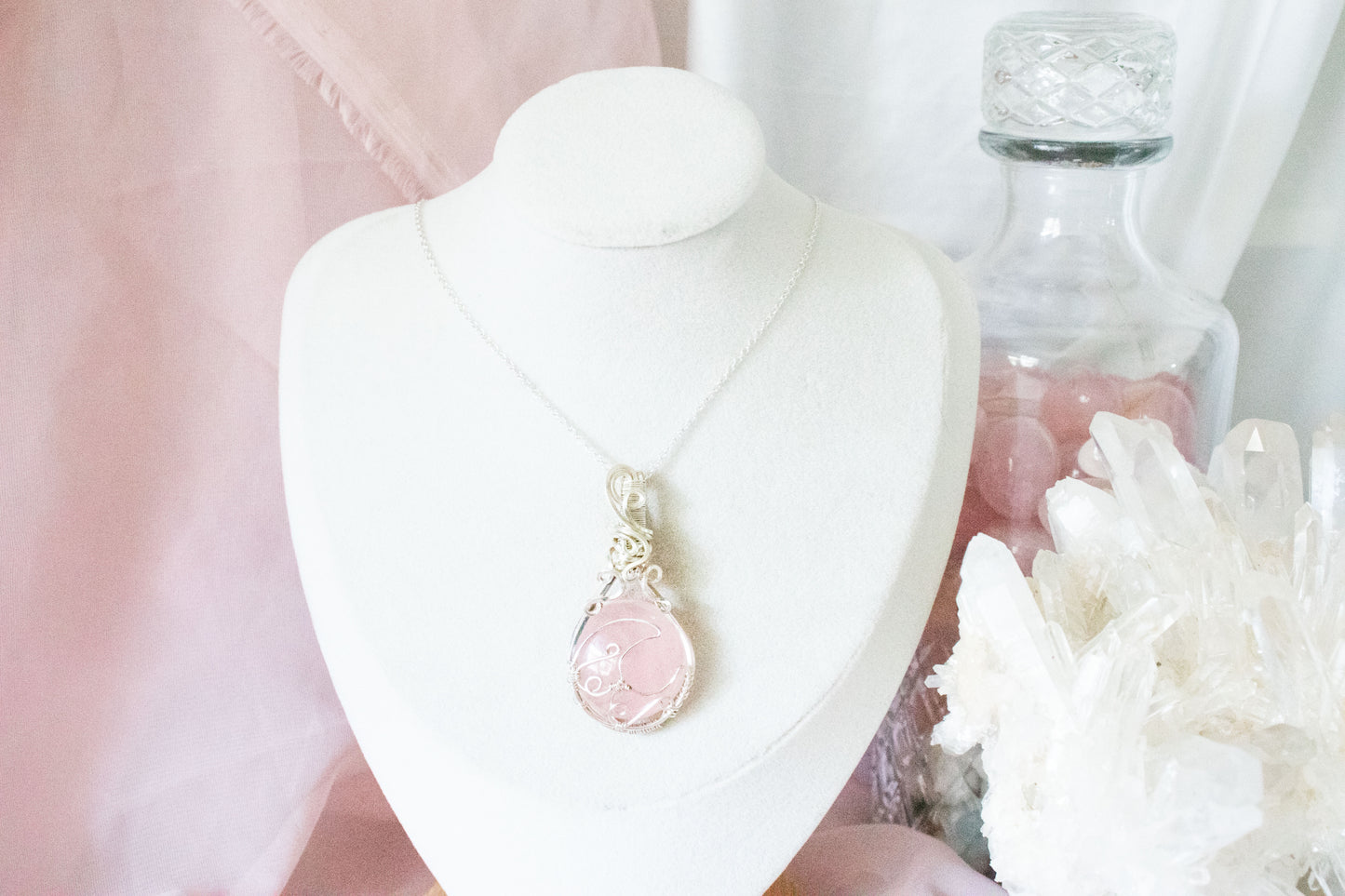 Selene Rose Quartz Moon Pendant