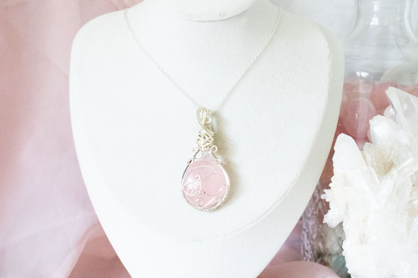 Selene Rose Quartz Moon Pendant