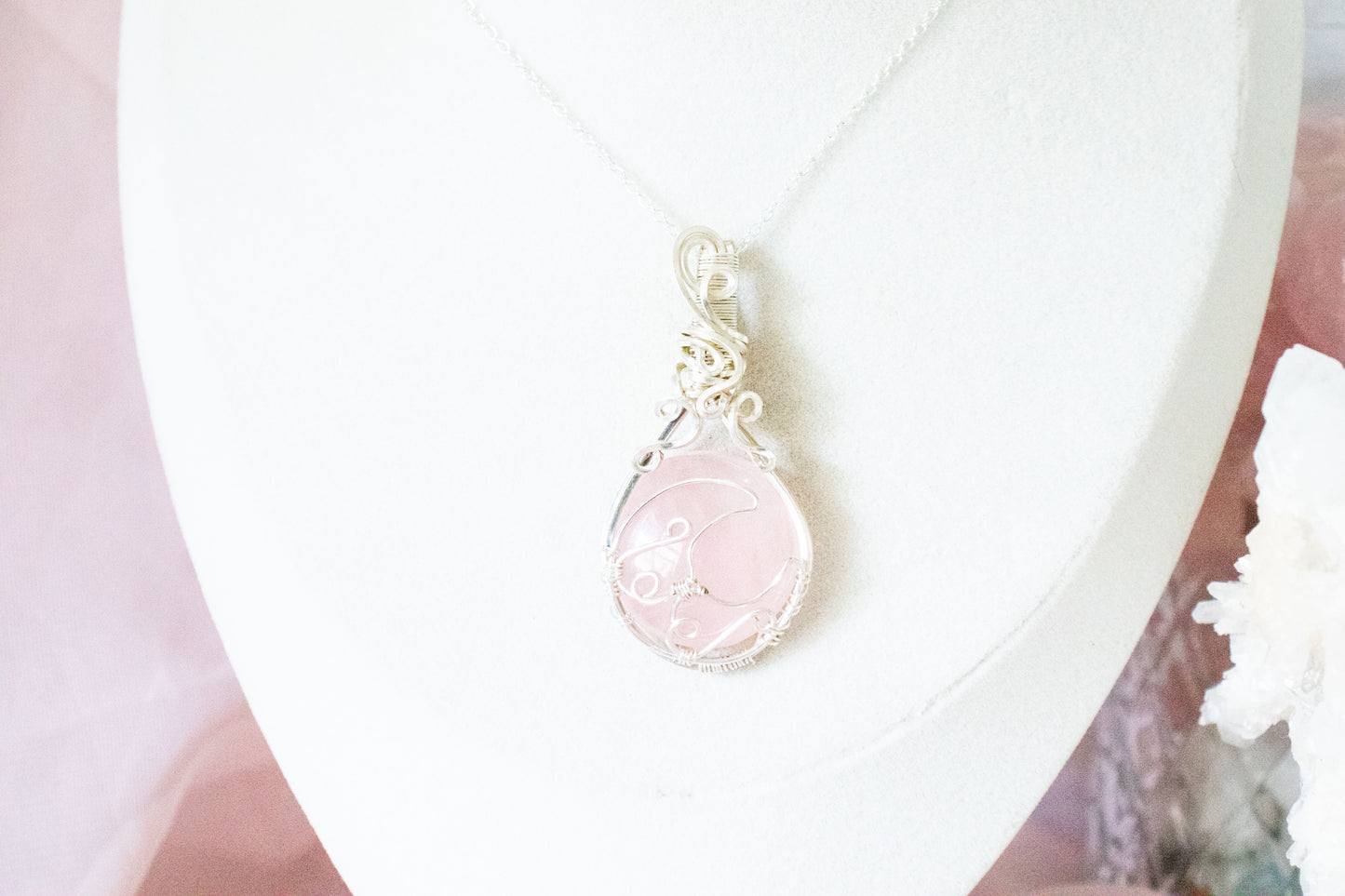 Selene Rose Quartz Moon Pendant