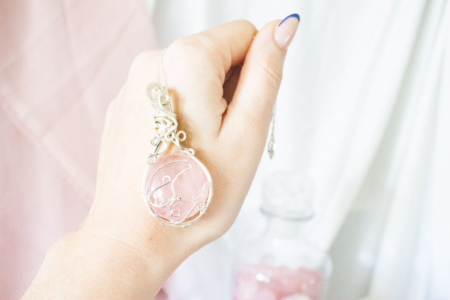 Selene Rose Quartz Moon Pendant