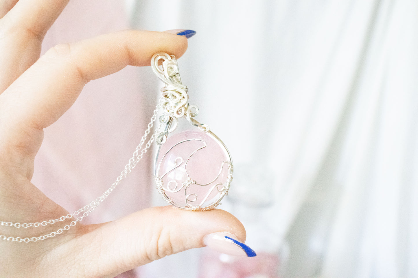 Selene Rose Quartz Moon Pendant