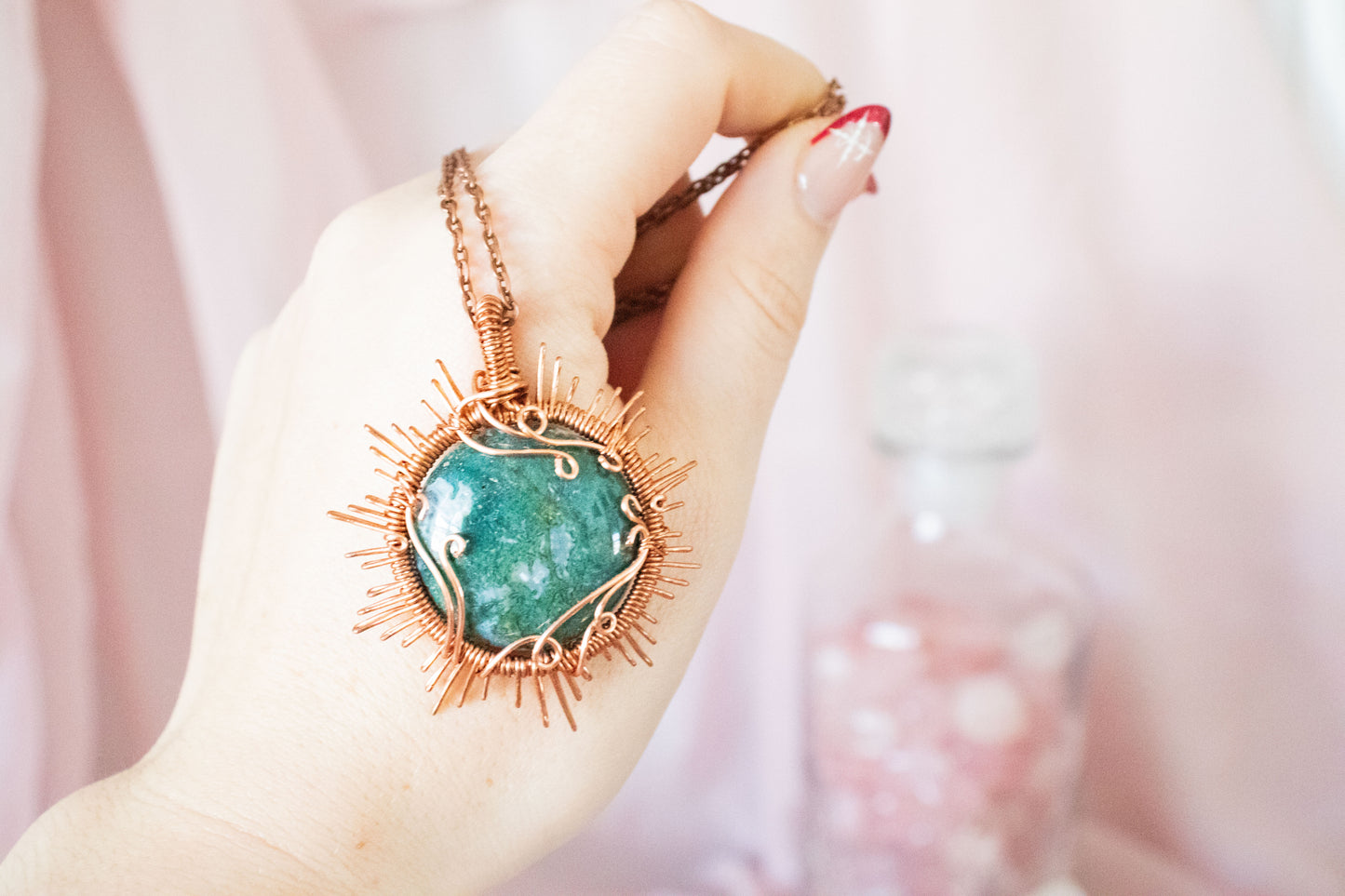 Helia Moss Agate Sun Pendant