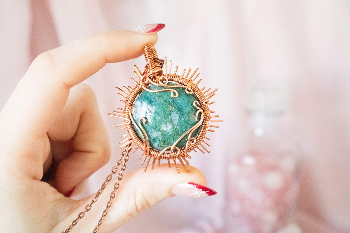 Helia Moss Agate Sun Pendant