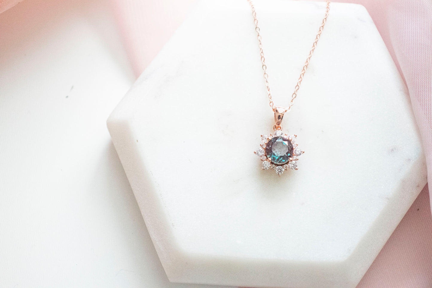 Merope Lab-Grown Alexandrite Pendant (14k Rose Gold Plated)