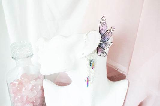 Silver + Purple Dagger + Crystal Fairy Wing Ear Cuffs