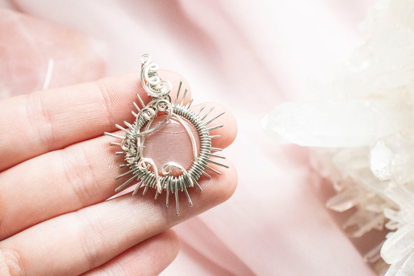 Helia Peach Moonstone Sun Pendant