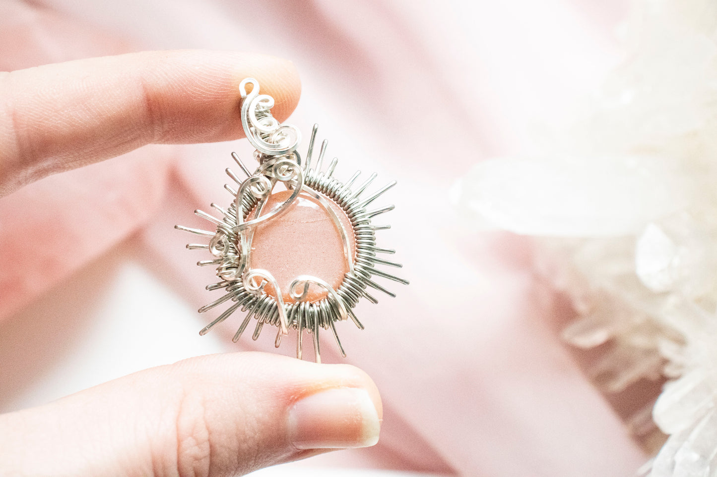 Helia Peach Moonstone Sun Pendant