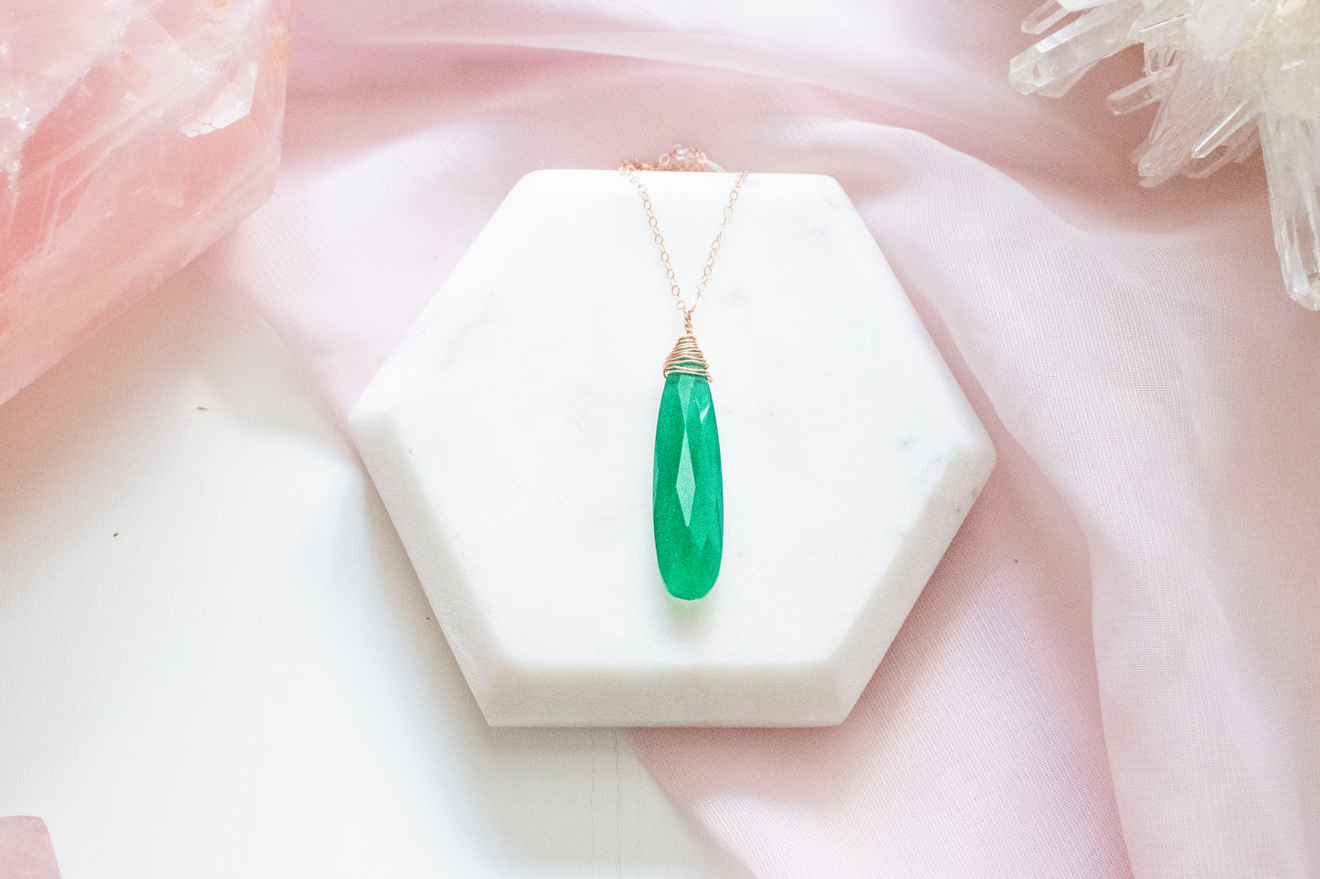 Thalia Green Onyx Pendant (14k Rose Gold Fill)