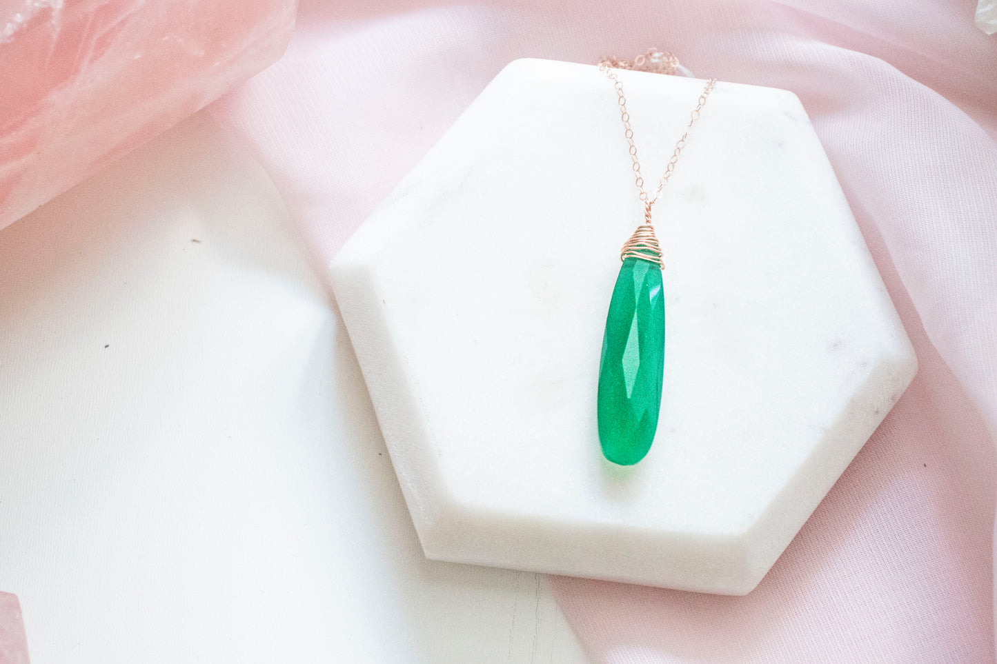 Thalia Green Onyx Pendant (14k Rose Gold Fill)