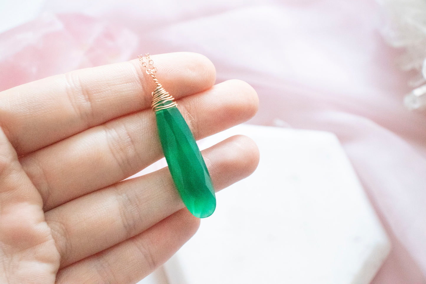 Thalia Green Onyx Pendant (14k Rose Gold Fill)