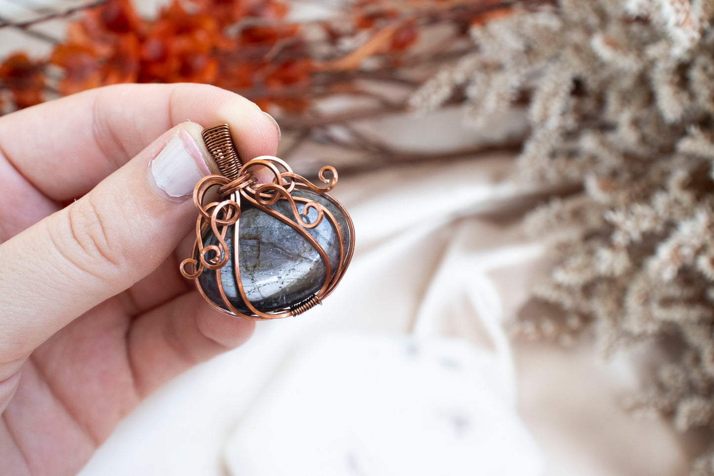 Iolite Sunstone Pumpkin Pendant