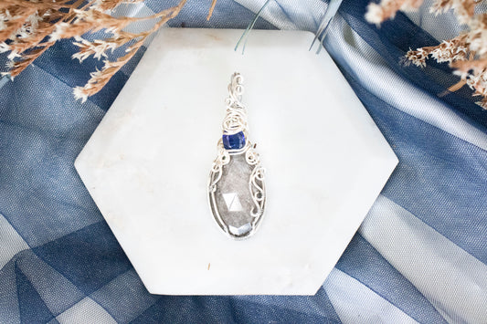 Bejeweled - Silver Obsidian x Kyanite Pendant