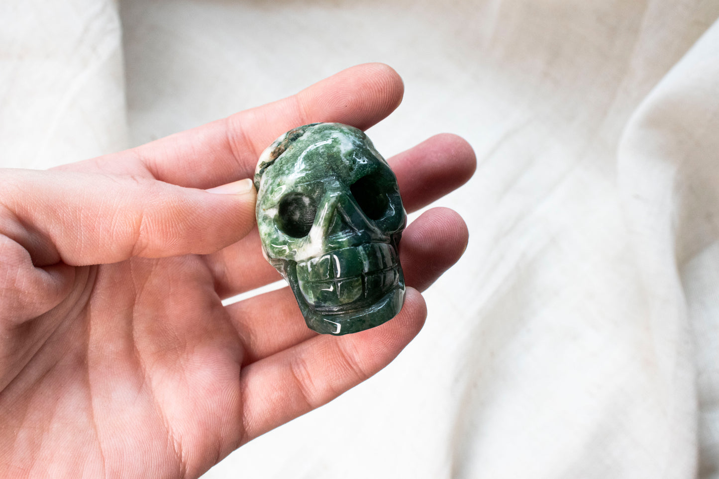 Moss Agate Skull