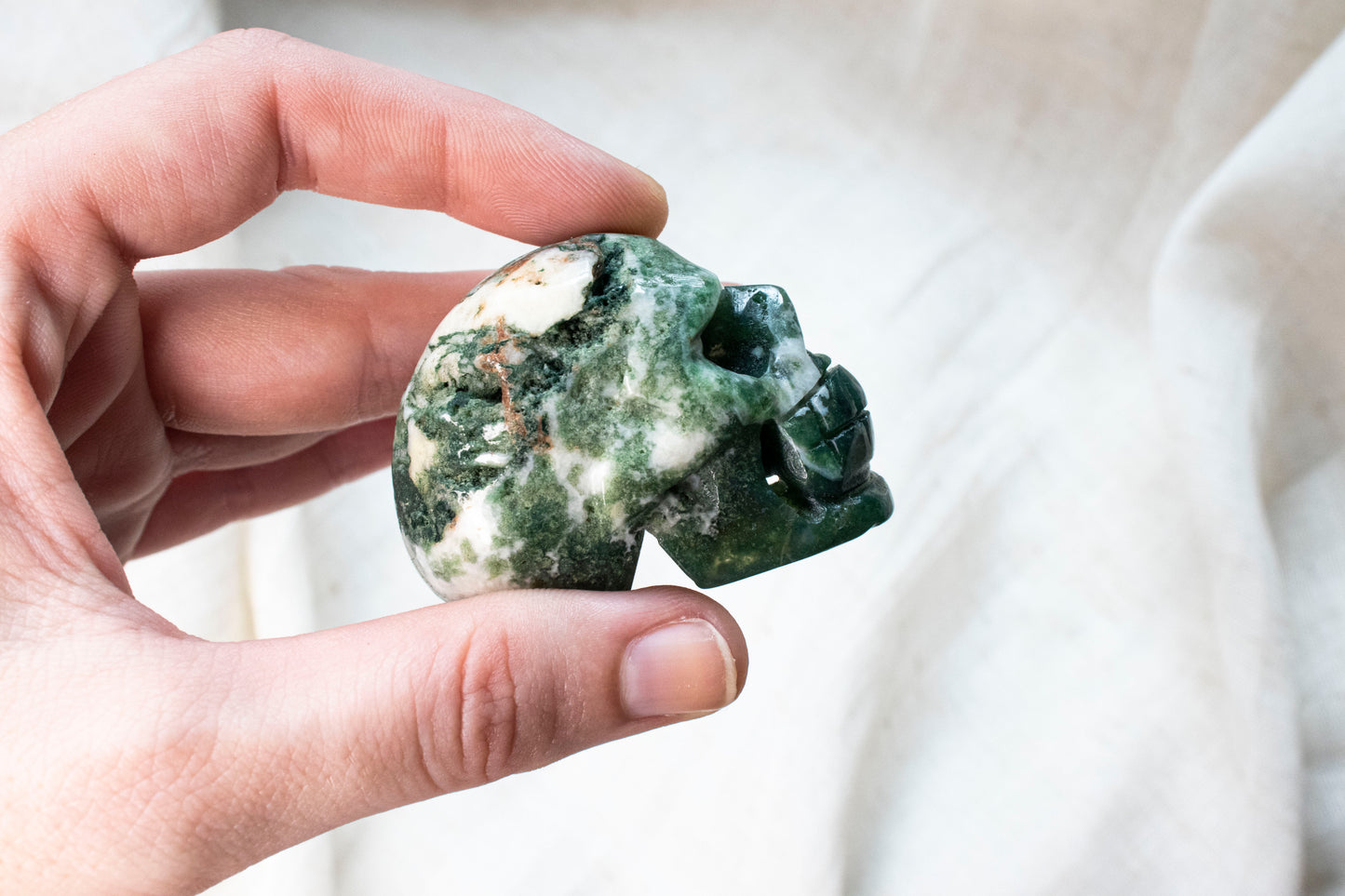 Moss Agate Skull