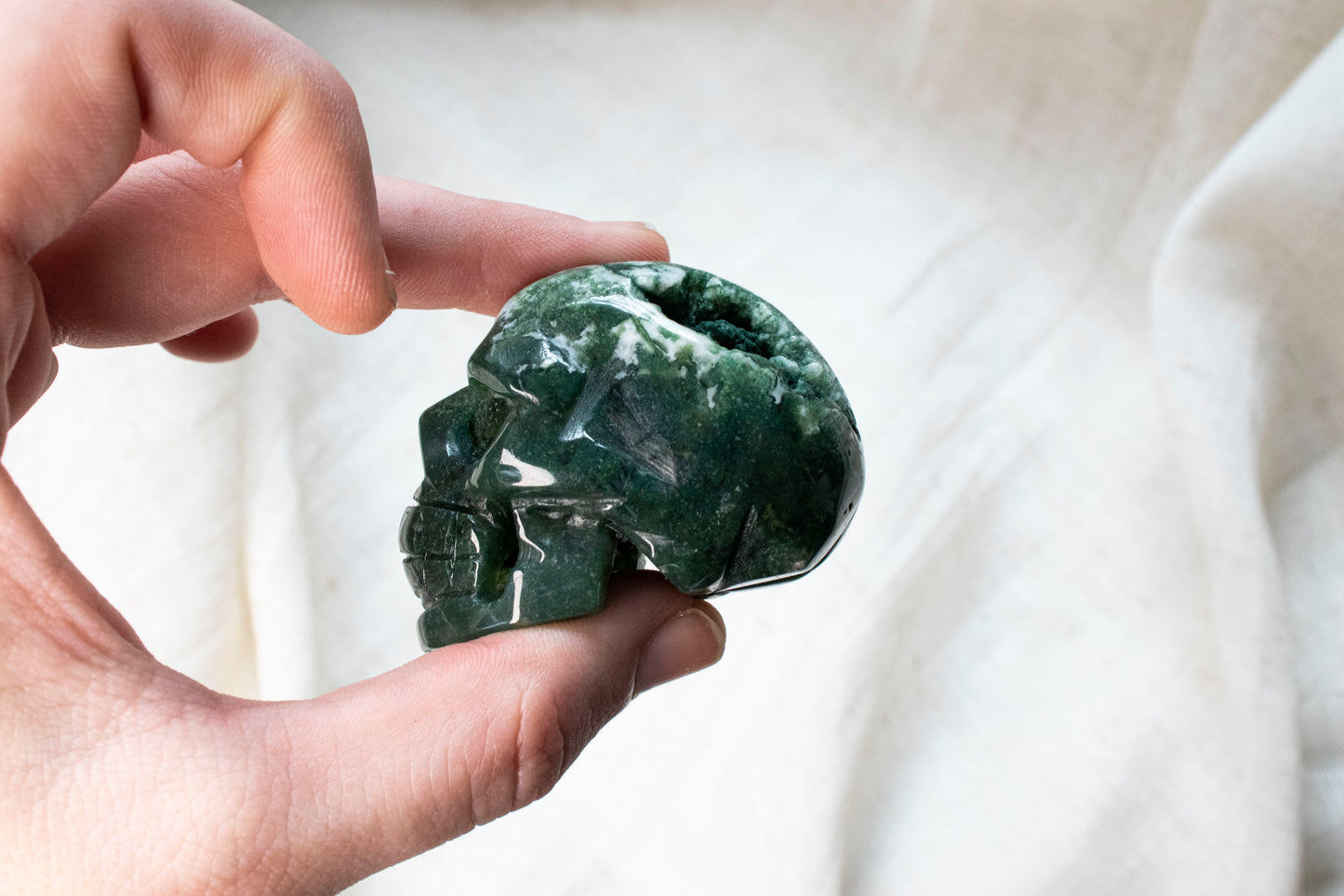 Moss Agate Skull