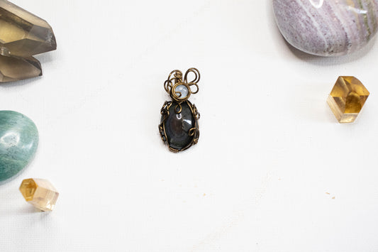 Rainbow Obsidian and Moonstone Pendant