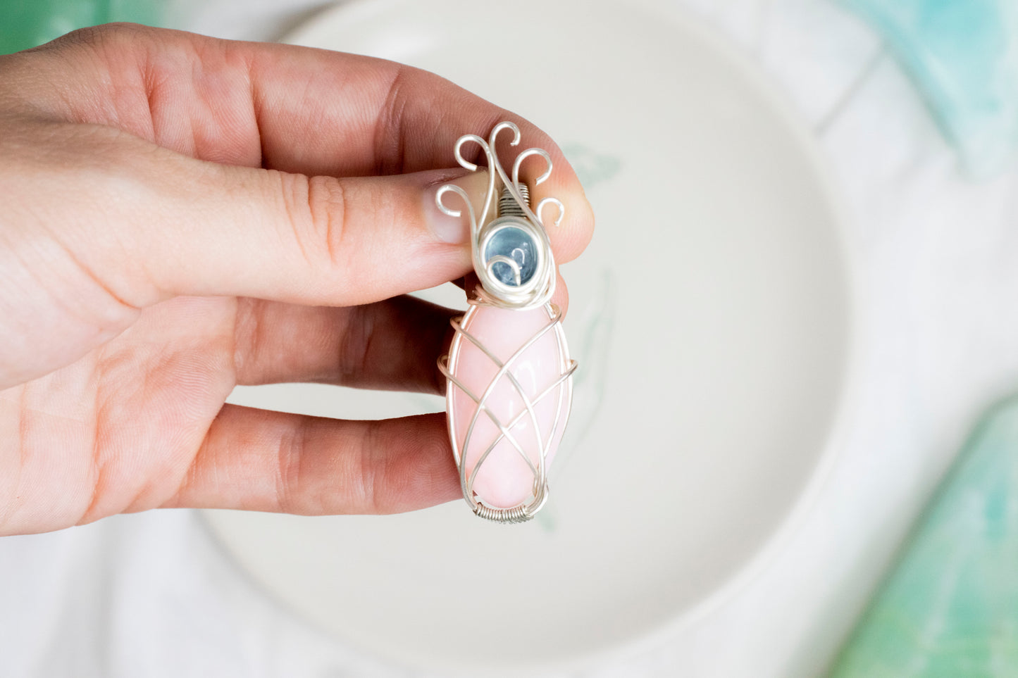 Aurora--Pink Opal x Aquamarine Pendant