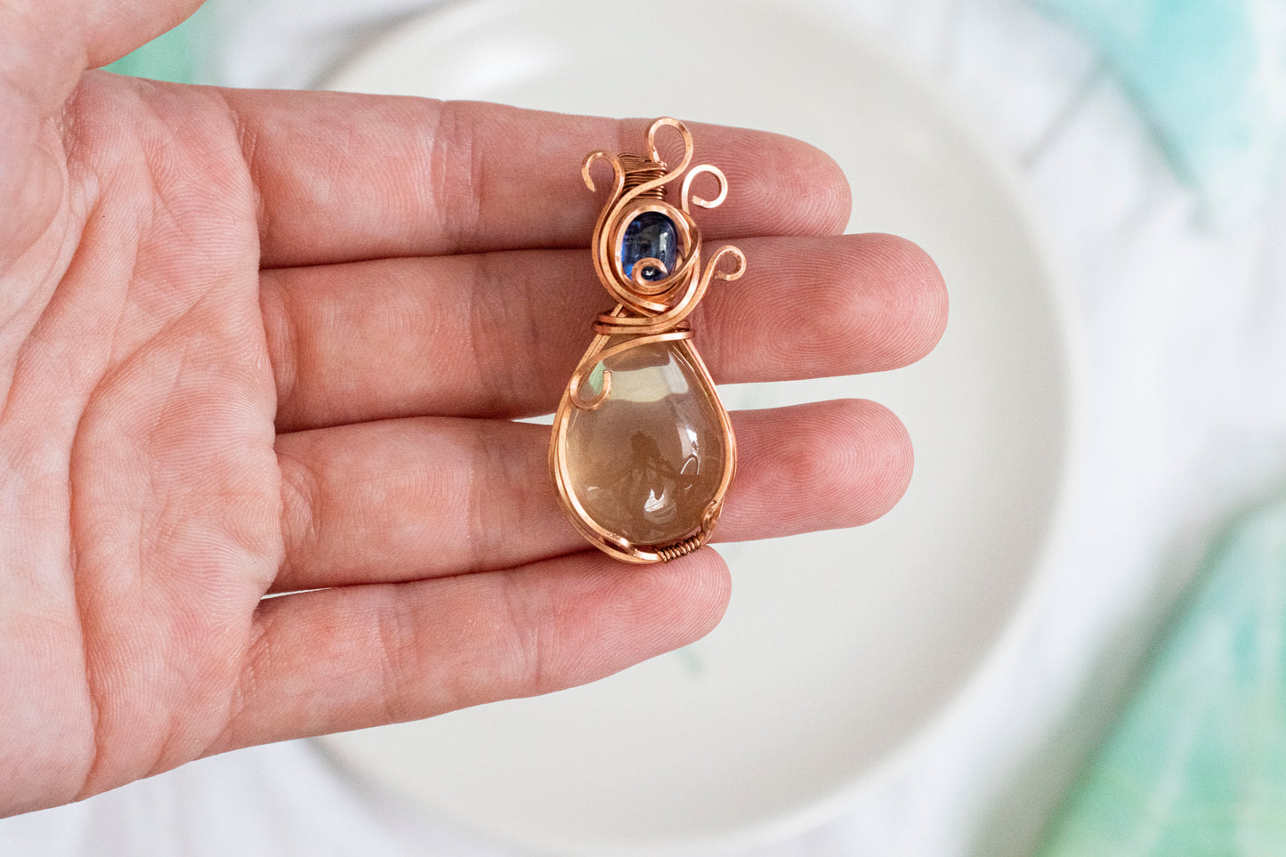 Snow White--Citrine x Kyanite Pendant