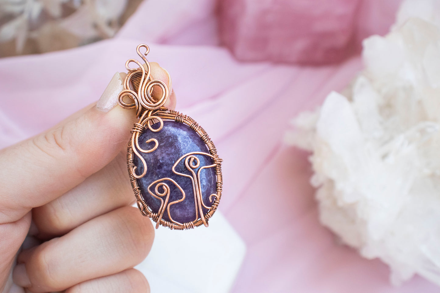 Lepidolite Mushroom Pendant